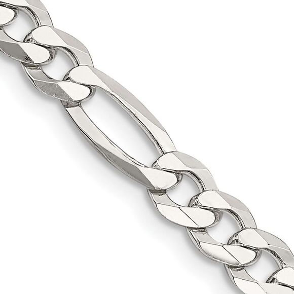Kazi Luxury Sterling Silver 5.5mm Lightweight Flat Figaro Chain